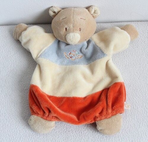 doudou peluche ours Tonton Australia marionnette NOUKIE'S NOUKIES' crème bleu orange oiseau