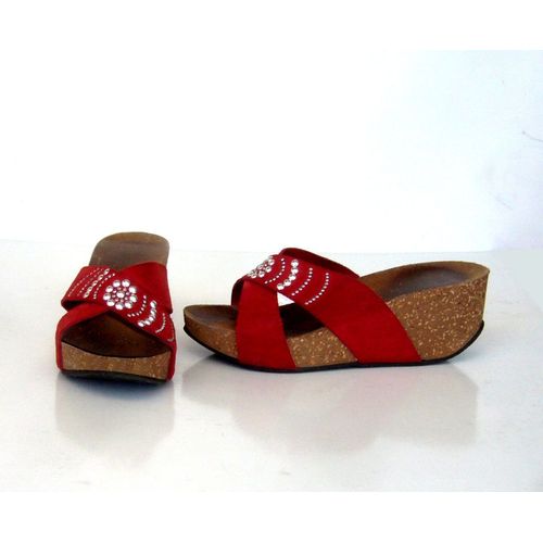 Nu Pied Rio Comfort 37 Rouge Sabots Sandales Mules Daim Cloute Semelle Compensee Liege Interieur Cuir Dessus Cuir Chaussure Printemps Ete Legere Confortable Feminin Made In Italy Talon 6 Plateforme