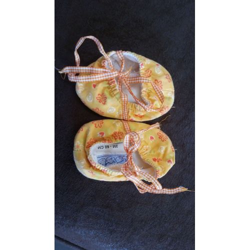Chaussons  3 Mois Orange Imprimé Fleurs