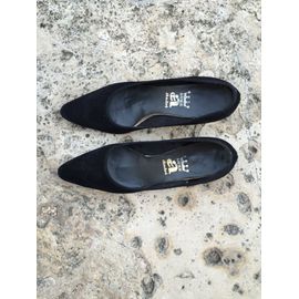 Escarpins Noirs En Velours De Coton Pt.39 Petits Talons Bobine Noirs