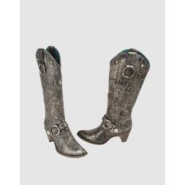 Materia Prima ¿ Botte De Luxe En Cuir À Talon Esprit Santiag Western Taille 38 Coloris Gris Argent Silver