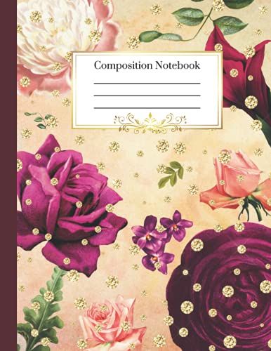 Composition Notebook: 120 Lined Pages | College Ruled Composition | 8.5x11 In. | Perfect For School, Work, Or Home | Glitter Rhinestone Purple Flower Design
