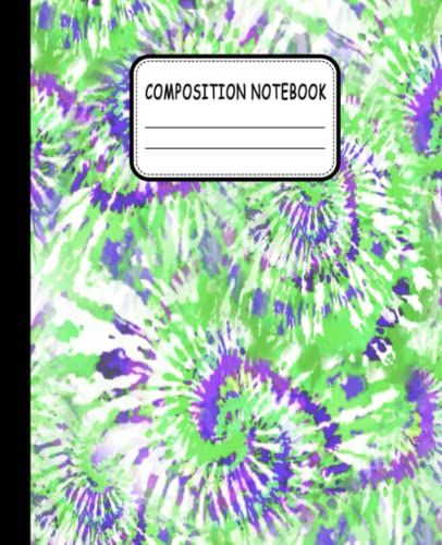 Tie Dye Composition Notebook: Round Spiral Green Purple Tie Dye Notebook - Wide Ruled Notebook Lined School Journal - Blank Lined Journal - 7.5 X 9.25 ... Boys Students Kids Teens Teachers College