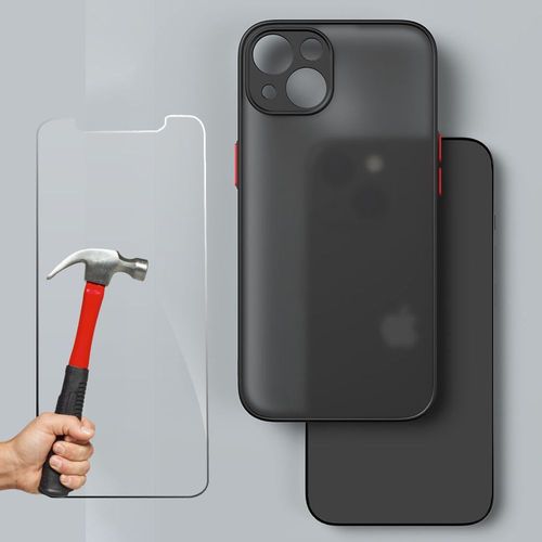 Pack Coque Pour Iphone 13 Protection Ultra Fine Silicone Noir + 1 Verre Trempe