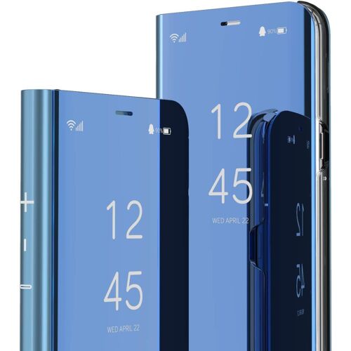 Oppo A5 2020 / OPPO A9 2020 Coque,Oppo A5 2020 Coque Paillette Clear View Etui Miroir Mirror Makeup Coque etui Cuir Housse Couverture avec Fonction Stand pour Oppo A5 2020,Mirror PU Blue