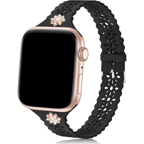 Bande De Silicone En Dentelle Compatible Avec Apple Watch Band42mm 44mm 45mm Femmes, Slim Scalloped Diamond Wristband Soft Replacement Strap Pour Iwatch Bands Seri
