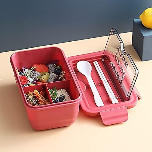 Boîte à bento pour adultes, boîte à lunch bento pour enfants, 1400ml trois compartiments étanches, avec cuillère et baguettes, durable, tapis sans bisphénol A et sans danger pour les aliments