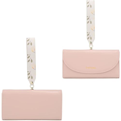 Portefeuilles poignets pour femmes Trifold Billfold Support de carte de crédit Cash Coin Pocket Pu Cuir L- Rose -