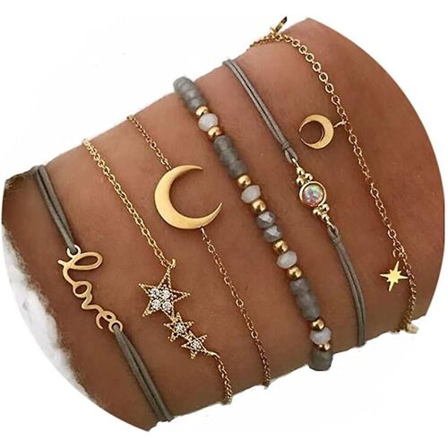 Heytea Boho Bracelet De Corde Pour Femmes Mode Or Lune Main Catenary Star Lovr Main Chaîne Perle Bracelet Bijoux Pour Filles