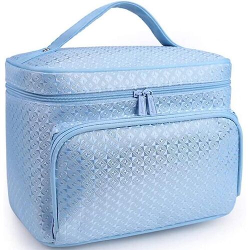 Sac de maquillage pour femmes Filles Sacs cosmétiques avec porte-brosse Voyage Trousse de lavage de toilette Trousse de maquillage Organisateur Sac, Bleu