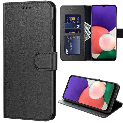 Coque Portefeuille Samsung A22 5G (6,6') Effet Cuir Noir Design Elegant Fermeture Magnetique Solide