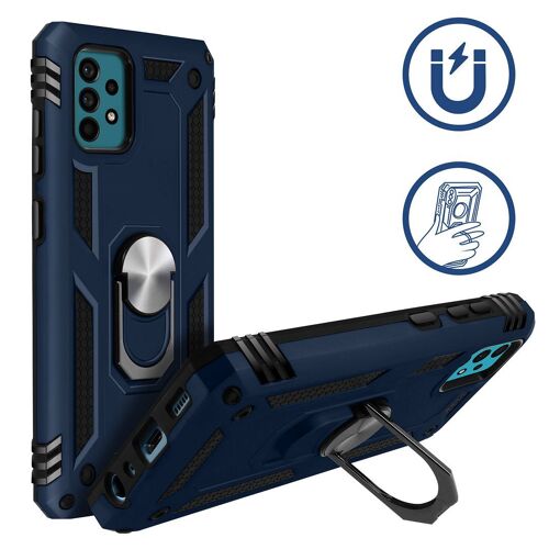 Coque Samsung A52 5G (6,5') Bleu Marine Anneau Support Solide Bordure Renforcee Plaque Metallique