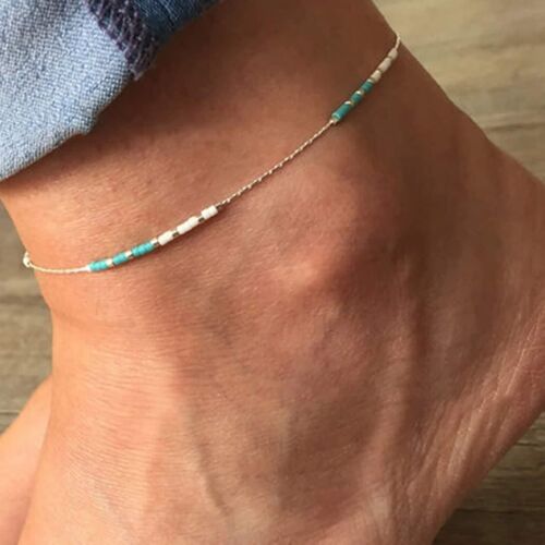 Jeweky Boho Perlé Cheville Bracelets Turquoise Chevilles Chaîne Plage Réglable Pieds Bijoux Pour Femmes Et Filles (Bleu) - -