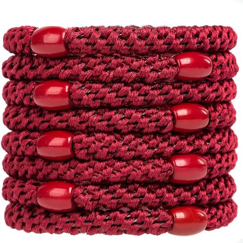8pcs Elasitc Hair Cravate Pour Les Femmes Filles, Bandes De Coton Soft Woven Ponytail Holders Pour Cheveux Épais Et Cheveux Bouclés, Rouge Vin