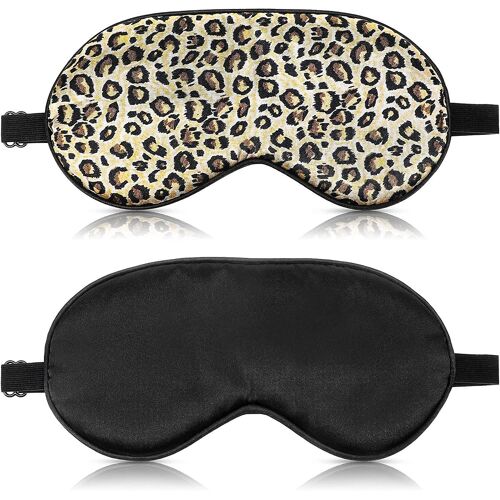2 Pièces Silk Sleeping Mask With Adjustable Strap-Silk Eye Mask Soft Eye Cover Blindfold Eyeshade Avec Leopard Print, Pour Bloquer Les Lumières Sweet Sl