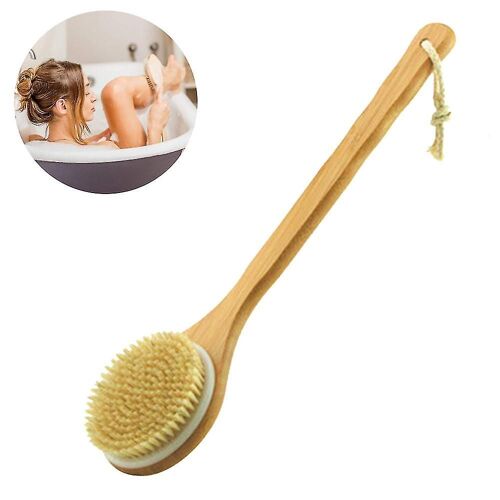 Brosse De Douche À Poils Naturels Long Manche En Bambou Brosse De Bain Pour Le Brossage Humide Ou Sec - Améliore La Circulation Sanguine, Exfolie La Peau 