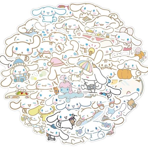 Kawaii Cinnamoroll Autocollants Dessin Animé Japonais Autocollants Anime Bouteilles D'eau Bagage Party Cadeau Decal Pour Enfants Filles (Cin) 50 Pcs