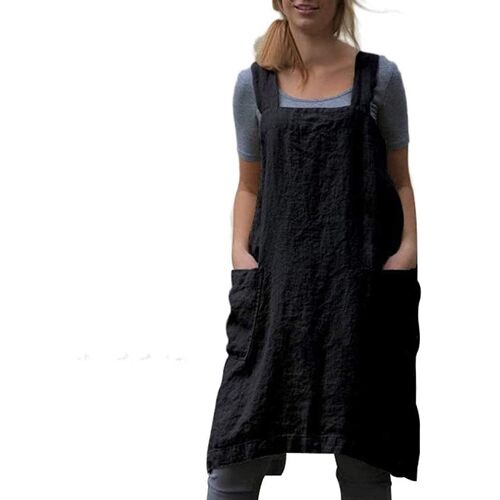 Tablier en lin de coton pour femmes Cross Back Apron Pinafore Robe pour la cuisson Cuisson Travail de jardinage