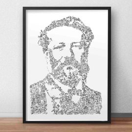 Jules Verne - A3 - Portrait Biographie De L'ecrivain Des Voyages Extrordianaires - Poster Bd Affiche 20000 Lune Nemo Tour Monde Steampunk