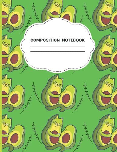Avocado Cat Composition Notebook: Wide Ruled Cat Avocado Composition Notebook For Home, School And College