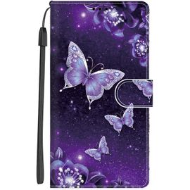 Coque Pour Iphone Se 2020 / Iphone Se 2022 5g Housse Motif Dessin Coque Pu Etui En Cuir Portefeuille Flip Case Pour Iphone 7 / Iphone 8 A Rabat Antichoc Fente Carte Cover, Papillon Violet
