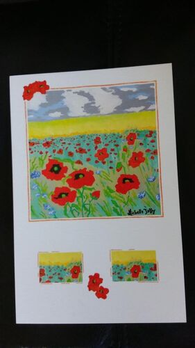 Carte Postale Double Apbp Artistes Peignant De La Bouche Et Du Pied Coquelicots