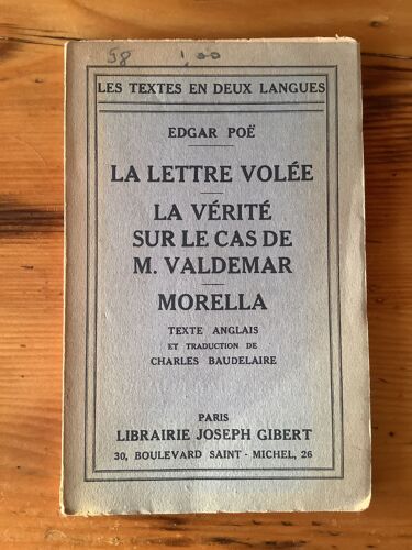 Edgar Poe - La Lettre Volee - La Verite Sur Le Cas De M Valdemar - Morella // Texte  Anglais Trad Francais Ch Baudelaire - Broché – 1 Janvier 1947 