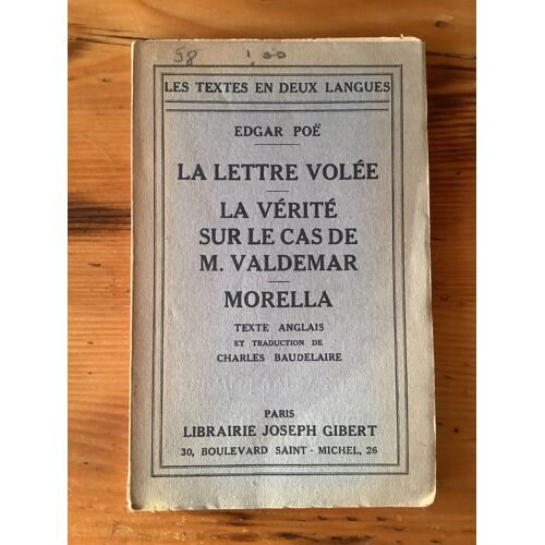 Edgar Poe - La Lettre Volee - La Verite Sur Le Cas De M Valdemar - Morella // Texte  Anglais Trad Francais Ch Baudelaire - Broché – 1 Janvier 1947 