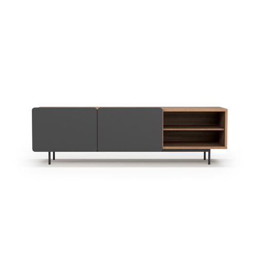 Meuble TV mélamine 2 portes arrondies, Biscuit