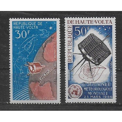 Haute-Volta Poste Aerienne 1965/66 : Espace : Télécommunications Spatiales / 6è Journée Météorologique Mondiale : Satellites - Série Entière De 2 Timbres Neufs *