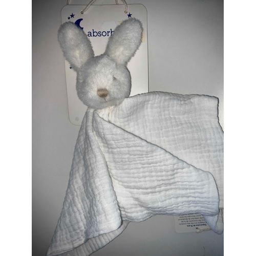 Doudou Lapin Lange Coton Blanc Absorba Plat Jouet Peluche Bebe Naissance