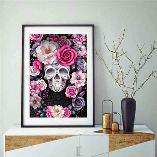 Kit De Peinture De Diamant 5d Avec Tête De Mort Et Fleurs, Perceuse Complète, Broderie Artistique Faite À La Main, Décoration Murale D'halloween, Pr Sale