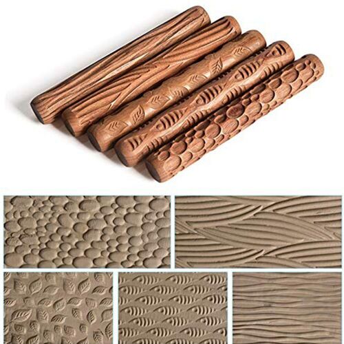 Rouleau De Pâte À Bois, Outils En Céramique, Sculpture Sur Bois, Poterie, Texture Du Bois, Motif En Relief, Tige En Relief, 5 Pièces/Ensemble