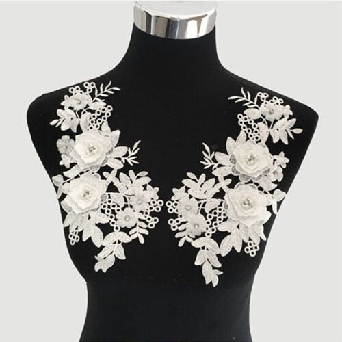 Robe En Dentelle Avec 2 Pièces/Ensemble Fleurs, Ajouré Abs Perle 3d Strass, Matériel Artisanal Magnifique, Accessoires De Couture Et De Broderie