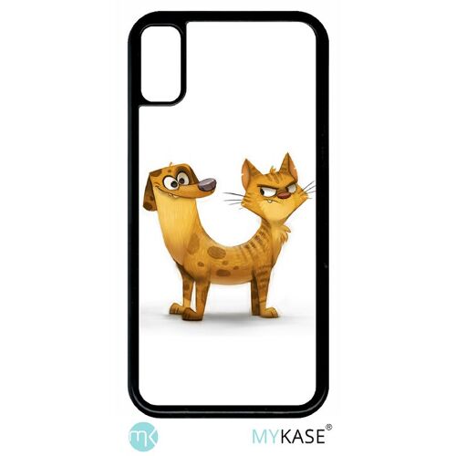 Coque pour iphone xs - funny chienchat - noir