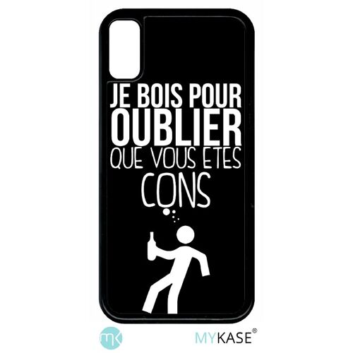 Coque pour iphone xs - je bois pour oublier que vous etes con 1 - noir