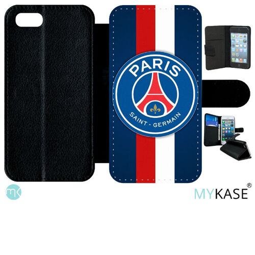 Etui À Rabat Iphone Se 2020 - Psg Paris Saint Germain Bleu Blanc Rouge - Simili-Cuir - Noir