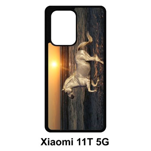 Coque Pour Xiaomi 11t 5g - Cheval Blanc Couché De Soleil Sur La Plage - Silicone - Noir