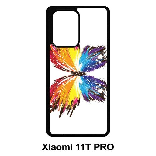 Coque pour xiaomi 11t pro - papillon multicolor - silicone - noir