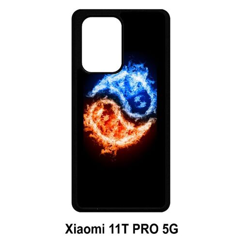 Coque pour xiaomi 11t pro 5g - yin yang feu et eau - silicone - noir