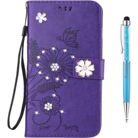 Coque Iphone 8,Etui Iphone 7 Cran 4.7"", Housse Tui En Pu Cuir Et Tpu Silicone Relief Souple Diamond Anti-Scratch Cas Support Carte Slots Pour Apple Iphone 7/Iphone 8 (Violet, 1)