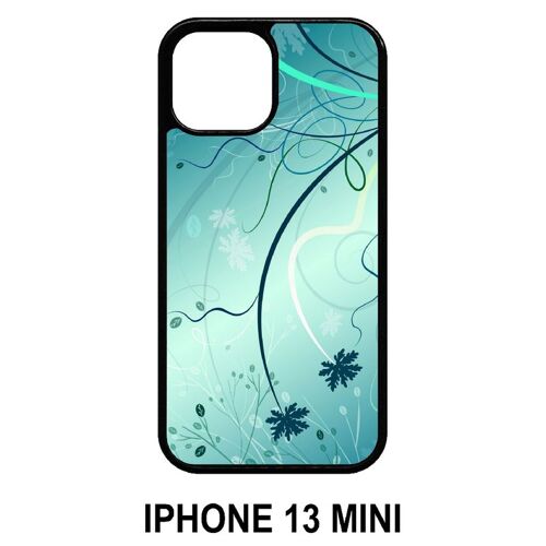 Coque iphone 13 mini - abstrait turquoise fleur - silicone - noir