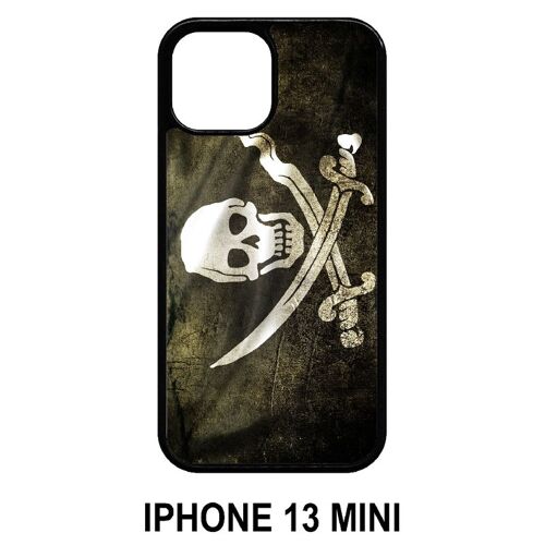 Coque iphone 13 mini - drapeau de pirate - silicone - noir