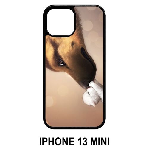 Coque iphone 13 mini - amour de chaton chien - silicone - noir