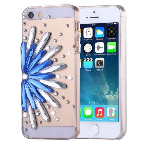 Coque avec cristaux Fleur bleue pour Iphone SE et 5s