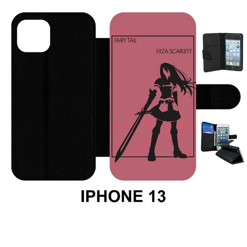 Etui À Rabat Iphone 13 - Fairy Tail Erza Scarlett - Simili-Cuir - Noir