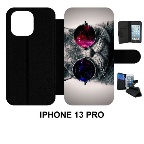 Etui À Rabat Iphone 13 Pro - Chat Qui A La Classe - Simili-Cuir - Noir