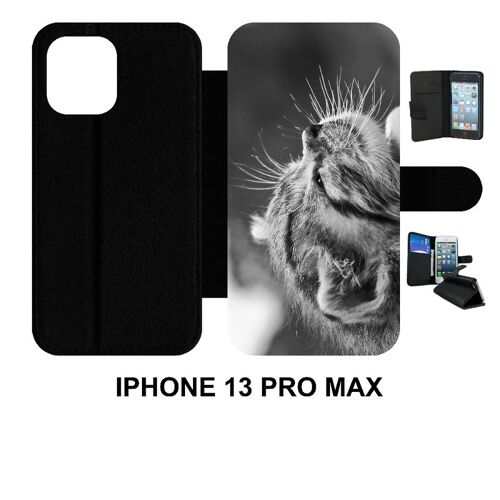 Etui À Rabat Iphone 13 Pro Max - Chat Zebre - Simili-Cuir - Noir