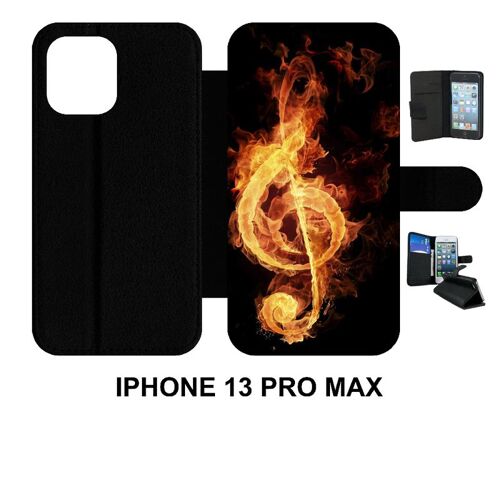 Etui À Rabat Iphone 13 Pro Max - Clef De Sol En Feu - Simili-Cuir - Noir
