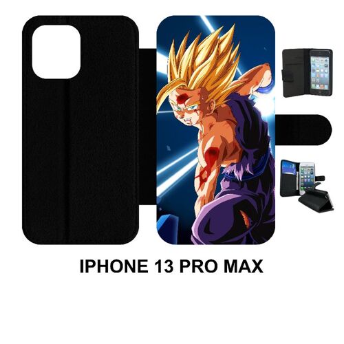 Etui À Rabat Iphone 13 Pro Max - Dragon Ball Z Gohan Kamehameha - Simili-Cuir - Noir